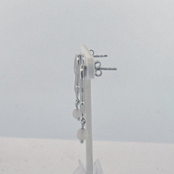 Estate Sterling Silver 925 Abstract Zig Zag Earrings with Dangle White Beads - Picture 4 of 8